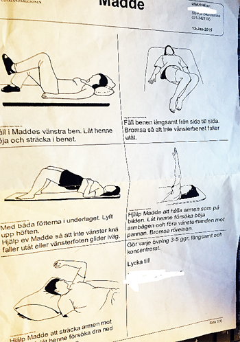 Papper med sjukgymnastikprogram